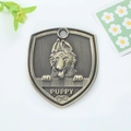 Antique bronze shield pet ID tag with puppy relief and bone pattern engraving - Belgian Malinois Style (152)