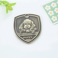 Antique bronze shield-shaped pet ID tag with embossed poodle and Puppy engraving - Poodle Style (146)