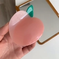 Detailed close-up of pink peach acetate hair claw clip with green leaf accent - Pink Peach Claw Clip
