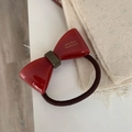 Elegant red acetate bow hair tie with gold handmade lettering and high elastic band - Red Hair Tie