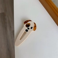 Schattige hondenhaarklem van beige acetaat met bruine oortjes in schildpadpatroon - Knijpende Hond Gebroken Wit Snap Clip (6.4cm x 3cm)