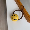 Schattig geel smiley-haarelastiekje met stevige bruine elastische band voor paardenstaarten - Gele Lachend Gezicht Haarelastiek