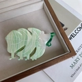 Dettaglio molletta per capelli con motivo in marmo verde e design a foglia tropicale - Molla Foglia Monstera Blu Chiaro Corta
