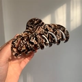 Detailed macro view of a large acetate claw clip with marble texture for thick hair - Coffee Textured (L1-022CL)