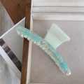 Macro detail of large mint green marble acetate hair claw clip with vintage resin texture - Blue Patterned