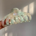 Large acetate hair claw with octopus design in pearlescent light green wavy texture - Light Blue Textured (L1-022CL)