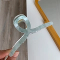 Detail of 13cm double-layered seafoam green acrylic hair claw with strong gold metal spring - 13cm / Vintage Blue Green