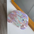 Detail of pink and purple acetate elephant hair claw clip with marble texture - Purple Elephant Claw