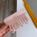 Detalle de la pinza para el pelo de acetato rosa con letras doradas Barrette La France - Rosa Liso