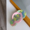 Macro shot of flip-flop shaped hair claw made of colorful marble acetate material - Multi Color Flip Flops (8.3cm Long 4.4cm Wide)