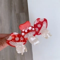 Dettagli di tre fermagli per capelli a forma di fungo rosso in acetato di qualità - Design a tre funghi / 10.8cm x 5.8cm / Rosso