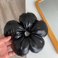 Chic black oversized faux leather flower scrunchie with puffed 3D petal design - Diameter 17cm / Black 3D Flower Hair Tie