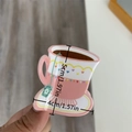 Pince à cheveux tasse à café rose en acrylique avec fleurs et cœur arc-en-ciel - Rose