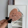 Pink heart-shaped acetate hair claw clip with smiling face design and stone texture - Pink Heart Claw Clip
