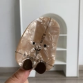 Cute beige marble acetate hair claw clip with smiley face design and dimensions - Grey Cashew Hair Claw