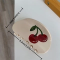 Beige acetate hair claw clip with red cherry patterns and sparkling rhinestones 8.3cm - Beige Semicircle Cherry Claw
