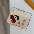 Molla per capelli crema con ciliegie di strass e stelle traforate, 8cm di lunghezza - Medio (8cmx5.8cm) / Pinza Ciliegia Stella Quadrata Beige