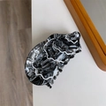 Elegante pinza per capelli con motivo marmorizzato bianco e nero e perla decorativa - Stile Ostrica / 9x4.5cm / Marmo Bianco e Nero