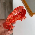 Pinza para el pelo con forma de langosta hecha de acetato veteado rojo y naranja - Estilo Langosta Rojo Naranja