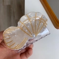 Pinza per capelli a conchiglia in acetato bianco crema con perle e strass lucidi - Stile Doppia Conchiglia / 10.5x5.5cm / Crema