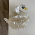 Pinza para el pelo con forma de cisne en acetato blanco perlado y detalles dorados - Cisne Sirena