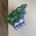 Pinza para el pelo de pavo real en acetato con diseño de bloques azul y verde - Broche de Pavo Real Azul