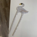 Unique swan-shaped acetate hair fork with pearl white texture and golden handmade script - Swan Hair Stick