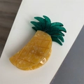 Pince à cheveux mignonne en acétate design ananas avec texture marbrée jaune et verte - Pince à cheveux ananas