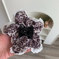 Handheld leopard print flower hair claw clip with white lace trim for women's styling - Large / White Leopard Lace Hair Claw