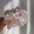 White ocean-themed acetate hair claw with shell, starfish, and pearl embellishments - 8.5cm x 6cm / Off White