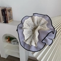 Detail of large striped scrunchie with lace trim edge and soft pleated fabric texture - Black Striped Scrunchie (Diameter 19cm, Weight 31g)