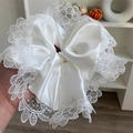 Dettaglio di elegante elastico in raso bianco con bordi in pizzo floreale intricato - Bianco (Diametro 18cm Peso 34g)