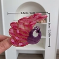 Pinza para el pelo forma de pavo real en mármol rosa con detalles en púrpura - Pinza Pavo Real Rojo
