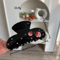 Eleganter schwarzer Haarklammer aus Acetat mit Erdbeerdesign und Strasssteinen, 8 cm - Schwarze Erdbeere Haarklammer
