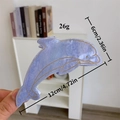 Grande pince à cheveux dauphin marbrée lavande avec bordure dorée et paillettes, 12 cm - Dauphin Bleu Clair