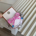 Sweet candy-colored heart hair clip with pink bow and crystals on white display card - Rose Red