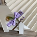 Set di fermagli per capelli con fiocco a quadretti viola e fiori stile coreano - Set Clip Laterale Plaid Viola