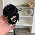 Elastico per capelli rosa a pois con nastri neri e ciondolo con perla bianca - Elastico per Capelli a Pois Neri / Nero