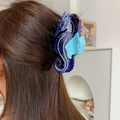 Pince à cheveux hippocampe bleue avec paillettes argentées pour coiffure femme - Style Hippocampe Seul Bleu