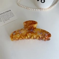 Caramel amber claw clip with colorful floral patterns and small rhinestones for women - Caramel Flower