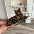 Haarklem met katvormig ontwerp in schildpadpatroon en groene ogen, lengte 8.5 cm - Luipaardprint Kat