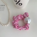 Elastico per capelli rosa a scacchi con perla e motivo floreale paisley - Rosa