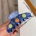 Pinza per capelli blu stile denim con motivi di limone e arancia e strass scintillanti - Denim Blu