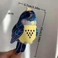 Cockatiel bird acetate hair claw clip in dark blue marble finish with size details - Blue-Yellow