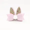 Barrette oreilles de lapin en feutre rose avec paillettes et pompon blanc pour enfant - Rose