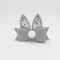 Pince à cheveux oreilles de lapin en feutre avec paillettes argentées et pompon blanc - Gris