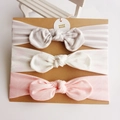 Three-pack cotton baby bow headbands with stripes and patterns on craft card - Grey Stripes Geometric Arrow And Pink Leaf Style