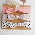 Three-pack of soft cotton baby bow headbands in pink, leaf print, and polka dot styles - Pink Leaf Black Polka Dot And Pink Style