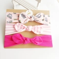 Set van drie katoenen baby-hoofdbanden met eenhoornprint en strikken op kaart - Eenhoorn Roze Wit Strepen En Puur Perzik Stijl (4)