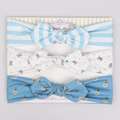 Detailed set of three baby headbands with blue stripes, bird prints, and floral bows - Blue White Stripe Bird Floral Style